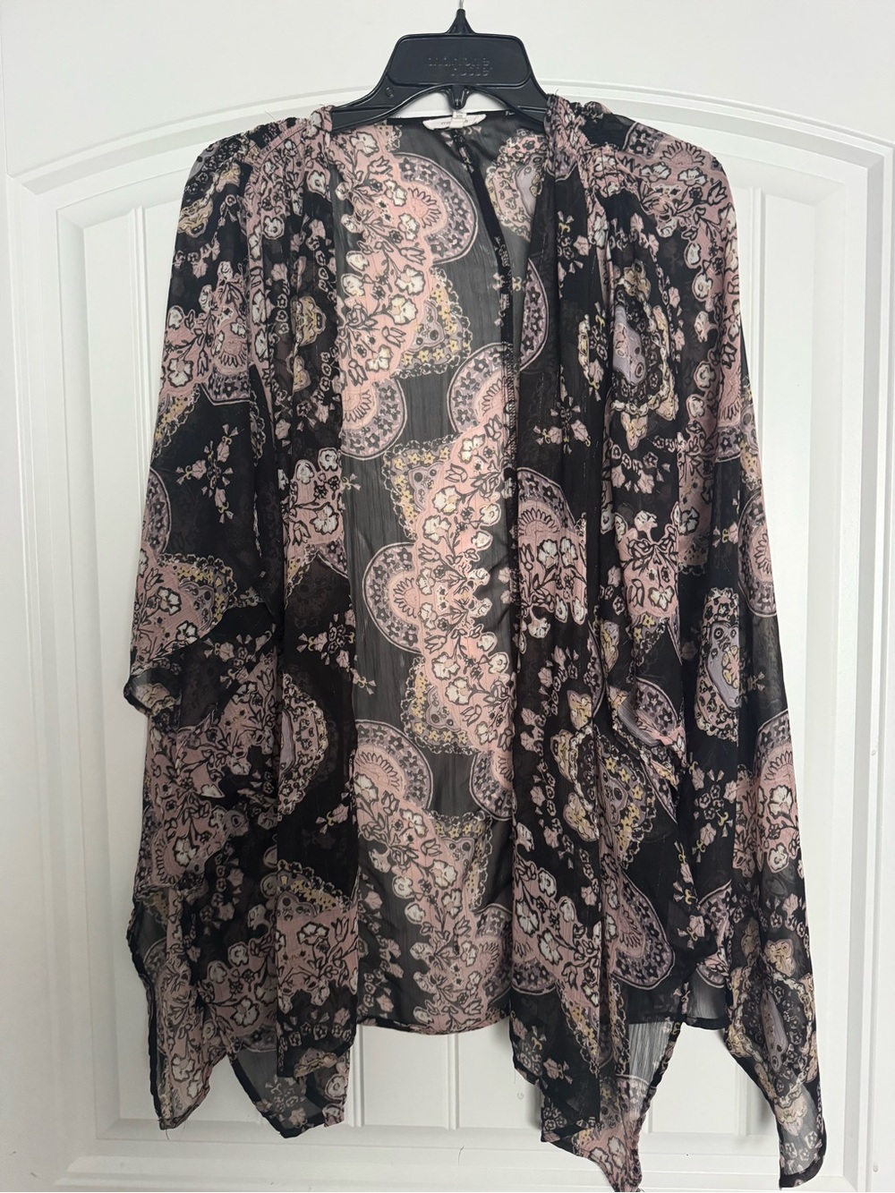 Maurices Black and Blush Pink Paisley Sheer Kimono Top